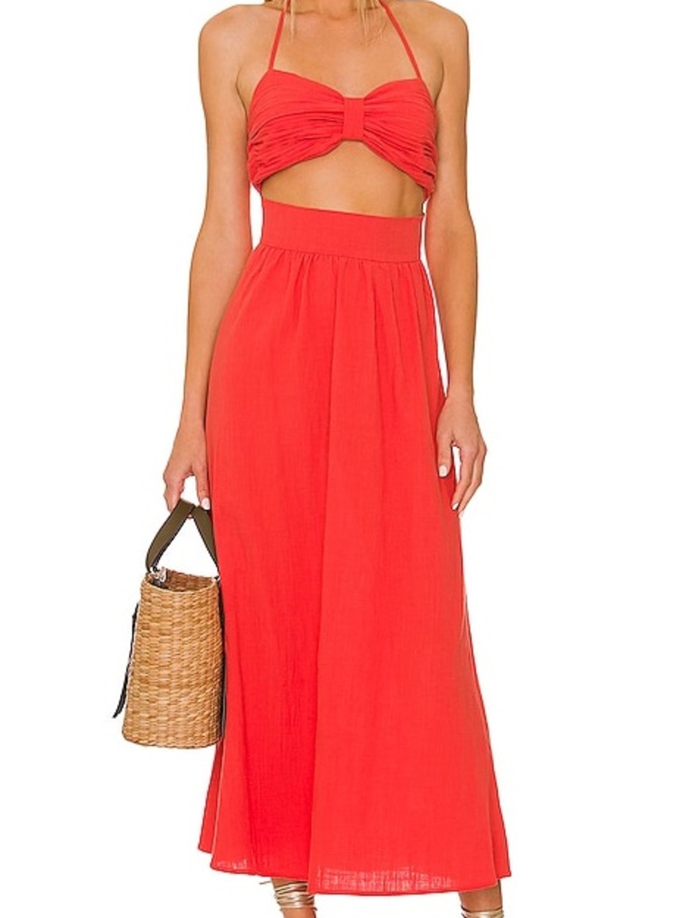 SNDYS Red Midi Linen Dress - NWT (size S)